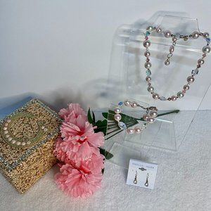 Emily Ray .925 Sterlig Silver Pearl Necklace & Bracelet Set